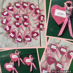 Wiesn-Anstecker, Filzbrosche, Dirndlbrosche, Namensschild, Namensträger Filz-Herz, personalisiert,  Wunschbeschriftung,  Wäscheklammer, Gl