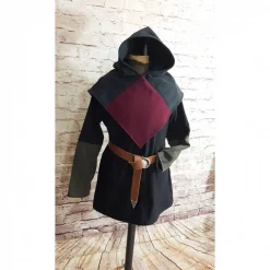 Wikinger Gugel, Skjoldehamn Gugel für Frauen & Männer, Wolle grau + bordeaux, Mittelalter Kapuze, Halloween, Toraxa