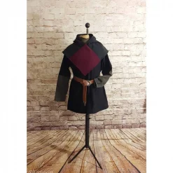 Wikinger Gugel, Skjoldehamn Gugel für Frauen & Männer, Wolle grau + bordeaux, Mittelalter Kapuze, Halloween, Toraxa