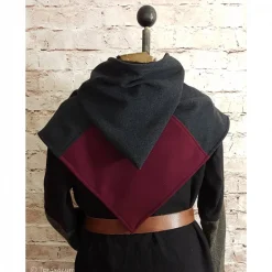 Wikinger Gugel, Skjoldehamn Gugel für Frauen & Männer, Wolle grau + bordeaux, Mittelalter Kapuze, Halloween, Toraxa