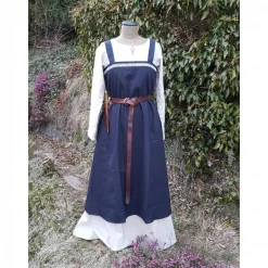 Wikinger Kleid, blaues Leinen Schürzenkleid, Mittelalter Gewandung, Cosplay Kostüm, LARP