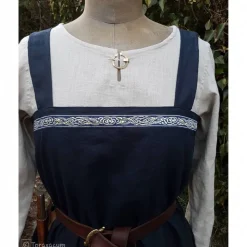 Wikinger Kleid, blaues Leinen Schürzenkleid, Mittelalter Gewandung, Cosplay Kostüm, LARP