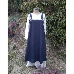 Wikinger Kleid, blaues Leinen Schürzenkleid, Mittelalter Gewandung, Cosplay Kostüm, LARP
