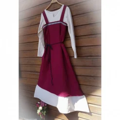 Wikinger Leinen Schürzenkleid, Überkleid bordeaux , Mittelalter Kleid, Wiki Schürze, LARP, SCA, Toraxacum