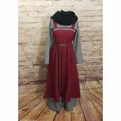 Wikinger Leinen Schürzenkleid, Überkleid bordeaux , Mittelalter Kleid, Wiki Schürze, LARP, SCA, Toraxacum