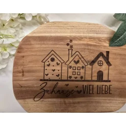 Willkommensschild aus Teakholz mit Gravur