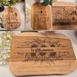 Willkommensschild aus Teakholz mit Gravur