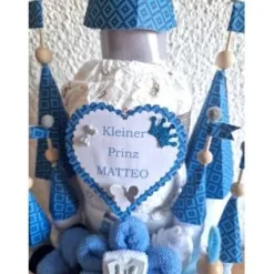 Windeltorte Jungen XXL Windelschloss blau – Geschenk zur Geburt & Taufe