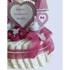 Windeltorte Mädchen Windelschloss pink personalisiert mit Namen – Prinzessin Geschenk