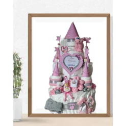 Windeltorte Mädchen Windelschloss rosa personalisiert mit Namen