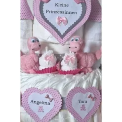 Windeltorte Windelschloss rosa Zwillinge personalisiert mit Namen