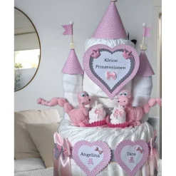 Windeltorte Windelschloss rosa Zwillinge personalisiert mit Namen