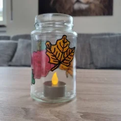 Windlicht aus Altglas. 2er Set. Handbemalt im herbstlichen Design passend für die Herbst- und Halloween Dekoration