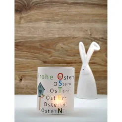 Windlicht Frohe Ostern bunt mit Vogelhaus