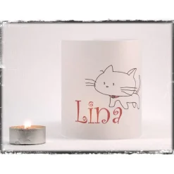 Windlicht Katze mit Name personalisiert