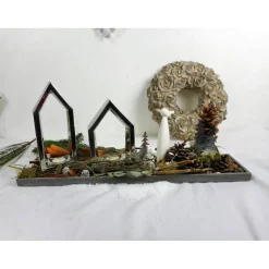 Winterdeko Tischdeko Windlicht, silberfarben grau