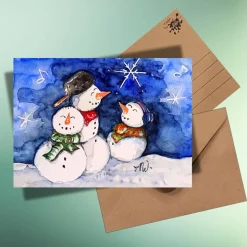 Winterfreunde Postkarten-Set: 3 handgemalte Aquarellmotive mit Pinguinen & Schneemännern