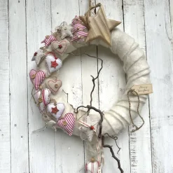 Winterkranz Türschmuck Skandinavischer Landhausstil – Handgefertigter Weihnachtskranz Ø 43 cm