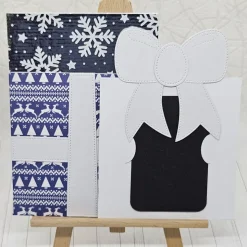 Winterliche A6-Grußkarte mit Gutscheinfach – Handgemachte Geschenk-Karte in Blau-Weiß mit Umschlag