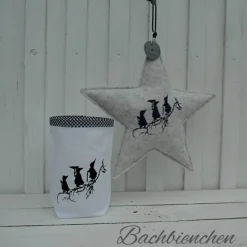 winterlicher Stoffbeutel bestickt mit 3 Zwergen