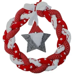 Winterlicher Tür Kranz mit Wichtel in rot und weiß