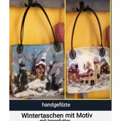 WIntertasche, Shopper handgefilzt mit Motiv