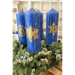 Winter/Weihnachtskerze - Hellblau mit Glitzersteinen -