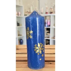 Winter/Weihnachtskerze - Hellblau mit Glitzersteinen -