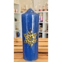 Winter/Weihnachtskerze - Hellblau mit Glitzersteinen -