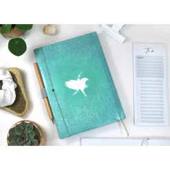 Wochenkalender & Terminplaner türkis 2025 A5 Wochenübersicht / Tagesübersicht personalisiert Vogel fliegen