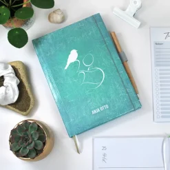 Wochenkalender & Terminplaner türkis 2025 A5 Wochenübersicht / Tagesübersicht personalisiert Vogel fliegen
