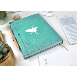 Wochenkalender & Terminplaner türkis 2025 A5 Wochenübersicht / Tagesübersicht personalisiert Vogel fliegen