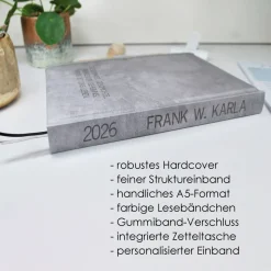 Wochenkalender & Terminplaner 2026 A5 Wochenübersicht / Tagesübersicht / Tagebuch personalisiert hellgrau