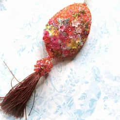 Wohndeko Herz orange bunt Unikat Perlenstickerei handgemacht pompös handmade Ornament