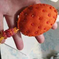 Wohndeko Herz orange bunt Unikat Perlenstickerei handgemacht pompös handmade Ornament