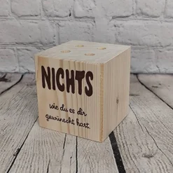 Würfel aus Holz für die die sich NICHTS wünschen Geldgeschenk zum Geburtstag mit Spruch Geschenk zum Geld verschenken