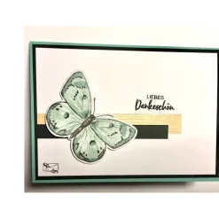 Wunderschöne   Dankekarte  mit gelbem Schmetterling & Grusstext Handgefertigt mit Stampin'Up!