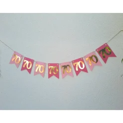 Wunderschöne Girlande 70 Zahlengirlande zum Geburtstag, Jubiläum in Pink, Rosa und Gold, handgefertigt