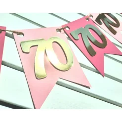 Wunderschöne Girlande 70 Zahlengirlande zum Geburtstag, Jubiläum in Pink, Rosa und Gold, handgefertigt