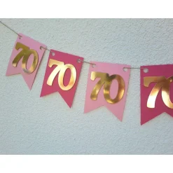 Wunderschöne Girlande 70 Zahlengirlande zum Geburtstag, Jubiläum in Pink, Rosa und Gold, handgefertigt
