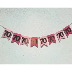 Wunderschöne Girlande 70 Zahlengirlande zum Geburtstag, Jubiläum in Pink, Rosa und Gold, handgefertigt
