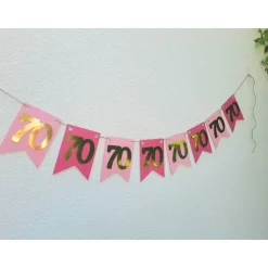 Wunderschöne Girlande 70 Zahlengirlande zum Geburtstag, Jubiläum in Pink, Rosa und Gold, handgefertigt