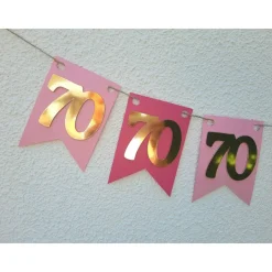 Wunderschöne Girlande 70 Zahlengirlande zum Geburtstag, Jubiläum in Pink, Rosa und Gold, handgefertigt