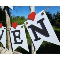 Wunderschöne Girlande zur Hochzeit Namensgirlande mit Herzen handgefertigte personalisierte Dekoration zur Heirat Wimpel