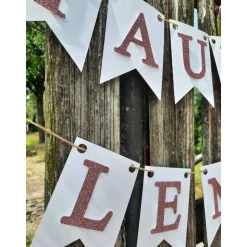 Wunderschöne Girlande zur Taufe mit Glitzereffekt personalisiert mit dem Namen des Taufkindes Namensgirlande Weiß und Ro