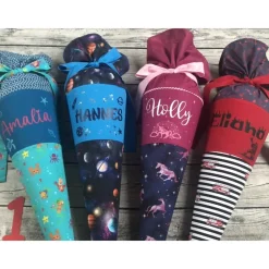 wunderschöne Schultüte aus Stoff mit Rehen in Rosa & Mint nach Wunsch personalisiert