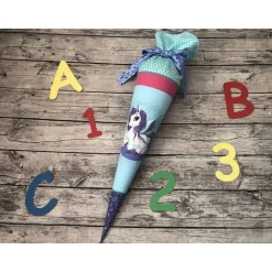 wunderschöne Schultüte aus Stoff mit Pegasus Einhorn in Blau/Türkis/rosa/mint