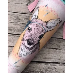 wunderschöne Schultüte Zuckertüte aus Stoff in Rosa / Mint mit tollem Reh -Motiv