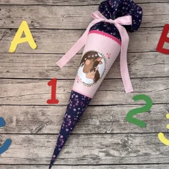 wunderschöne Schultüte Zuckertüte in Rosa & Blau mit Blumen und Pferden