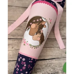 wunderschöne Schultüte Zuckertüte in Rosa & Blau mit Blumen und Pferden